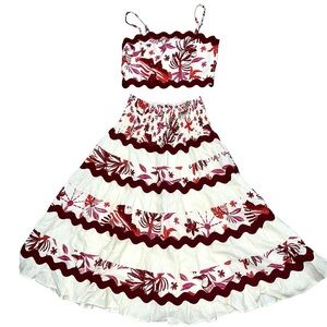 Caroline Constas Floral scalloped Ruffle skirt Two Piece Set